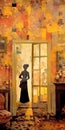 Tonalist Painting Of Woman Through Doorway In Vuillard Style