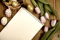 Toned background easter tulips and eggs Royalty Free Stock Photo