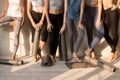 Toned female yogi in leggings waiting for yoga class