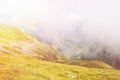 Toned panoramic view over the Carpatian mountains, serpentine pa Royalty Free Stock Photo