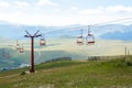 Toned panoramic view over the Carpatian mountains, serpentine pa Royalty Free Stock Photo