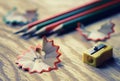 Toned pencil sharpener trash wood Royalty Free Stock Photo