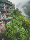 Toned photo of highland hotel in the jungle forest on mountain slope at Sri Lanka