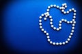 Toned photo with vignette, blue background with white beads.