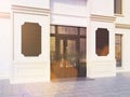 Toned shop exterior with chalkboards Royalty Free Stock Photo