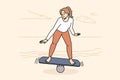 Toned woman balancing on board on beach