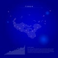 Tonga illuminated map with glowing dots. Dark blue space background. Vector illustration