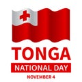 Tonga National Day typography poster. Holiday celebrated on November 4. Vector template for banner, postcard, flyer, etc