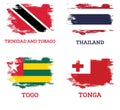 Tonga, Togo, Thailand and Trinidad and Tobago Flags set with Brush Strokes. Independence Day Royalty Free Stock Photo