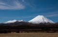 Tongariro and Ngauruhoe/Mount Doom in the North Island near Mount Ruapehu in New Zealand covered in snow Royalty Free Stock Photo