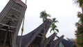 Tongkonan traditional house in North Toraja, Indonesia. Close up photo with sky background.