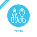 tongs icon vector from bbq and grill collection. Thin line tongs outline icon vector illustration. Linear symbol for use on web