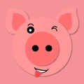 Tongue Emoji. Pig Muzzle Close Up. Funny And Cute Pig Face In Cartoon Style. 3d Paper Art. Vector. Pig Icon.