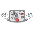 Tongue out cartoon power supply on the computer Royalty Free Stock Photo