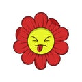 Tongue out flower vector icon isolated. Teasing cartoon character vector illustration