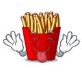 Tongue out french fries above the mascot board Royalty Free Stock Photo