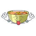 Tongue out lentil soup on a cartoon plate