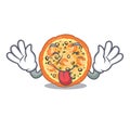 Tongue out seafood pizza above the cartoon board Royalty Free Stock Photo