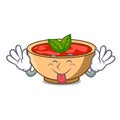 Tongue out tomato soup character cartoon