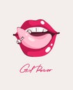 Tongue piercing. Girl power lettering. Colorful illustration Royalty Free Stock Photo