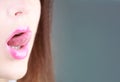 Tongue and mouth. Beautiful lip, lipstick and lipgloss, passionate. Woman lip, female lips. lips, tongue out Royalty Free Stock Photo