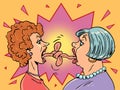 The tongue sometimes hurts more than a knife. Arguing between people does not lead to anything good. Two aged women