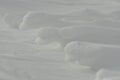 Tongues, streaks of snow carved Carnage wind. Frosty winter day. Sculpture in the snow