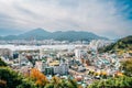 Panoramic view of Tongyeong port and seaside town in Tongyeong, Korea
