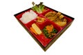 Tonkatsu Bento in red Set box, die cut on white isolated Royalty Free Stock Photo