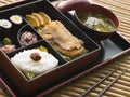 Tonkatsu Box and Miso Soup with Pickles and Sushi