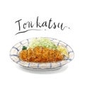 Tonkatsu or Deep fried crispy pork illustration on white background.