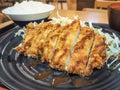Tonkatsu deep-fried pork cutlet on Japanese dish
