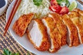 Tonkatsu, deep fried pork cutlet on a plate