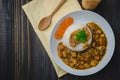 Tonkatsu, Japanese Curry Rice with deep-fried pork cutlet on woo Royalty Free Stock Photo