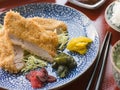 Tonkatsu Plated with Rice Miso Soup and Pickles Royalty Free Stock Photo