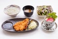 Tonkatsu Set Served with Japanese Steamed Rice, Miso Soup, Salad, Japanese Steam Egg and Tonkatsu Royalty Free Stock Photo