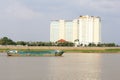 Tonle Sap lake, boat, modern hotel, Phnom Penh