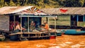 People life in a Floating village on the Tonle Sap Lake Royalty Free Stock Photo