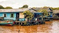 Cambodian people live on Tonle Sap Lake in Siem Reap, Cambodia. The floating village on Tonle Sap lake