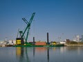 The 250 tonne crane Skylift 2 operating on the submersible Skyline Barge 26 while lifting equipment at docks in Birkenhead