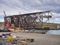 The 8100 tonne Ninian North jacket at the heavy-duty decommissioning pad at the Dales Voe facility, Lerwick, Shetland, UK Royalty Free Stock Photo