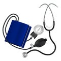 Tonometer and phonendoscope. Medical instruments for measuring blood pressure and listening to internal organs. Vector