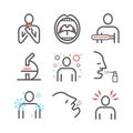 Tonsillitis. Symptoms, Treatment. Line icons set. Vector signs for web graphics.