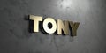 Tony - Gold sign mounted on glossy marble wall - 3D rendered royalty free stock illustration