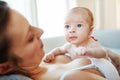 Too cute for words. Closeup shot of a mother lying down with her newborn baby on top of her. Royalty Free Stock Photo