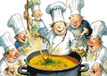 Too many cooks spoil the broth idiom visualised Royalty Free Stock Photo