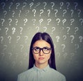 Too many questions. Confused woman Royalty Free Stock Photo