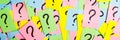 Too Many Questions. Pile of colorful paper notes with question marks. Closeup Royalty Free Stock Photo