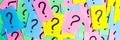 Too Many Questions. Pile of colorful paper notes with question marks. Closeup Royalty Free Stock Photo