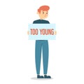 Too young man holding board with a text vector isolated